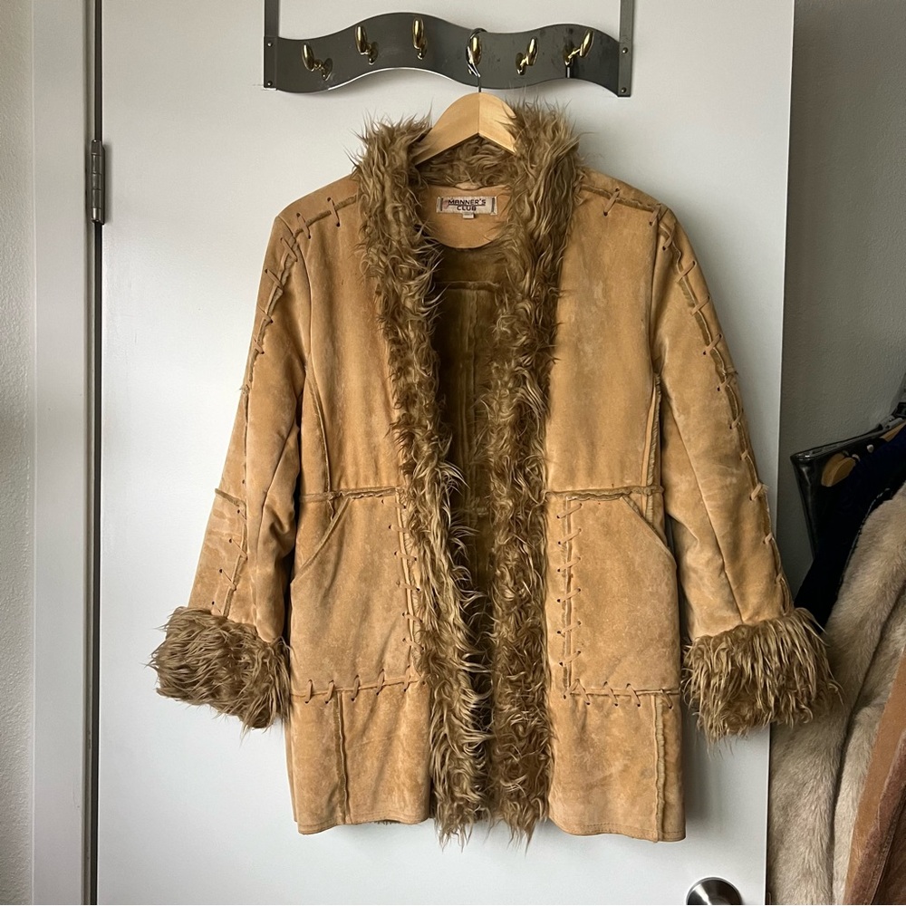 VINTAGE Penny Lane Inspired Tan Faux Fur Coat